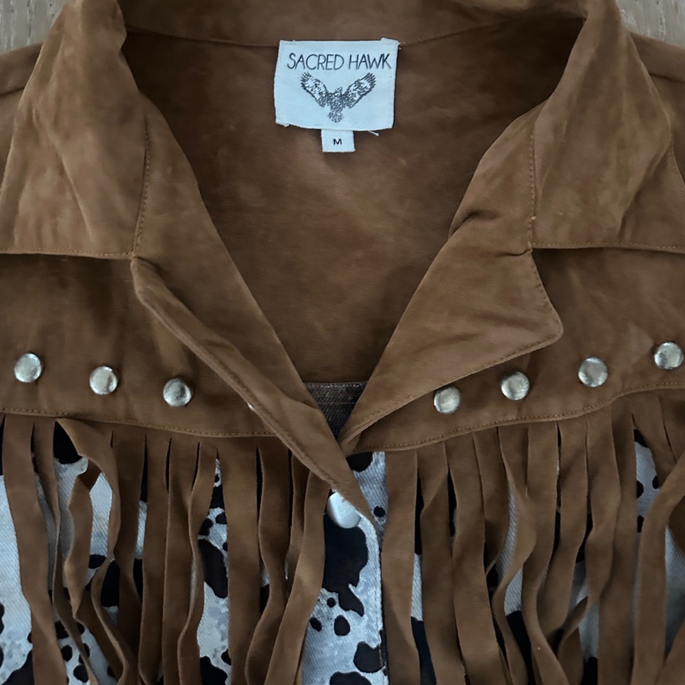 Cow Print Fringe Suede Studded Jacket - Picture 4 of 6